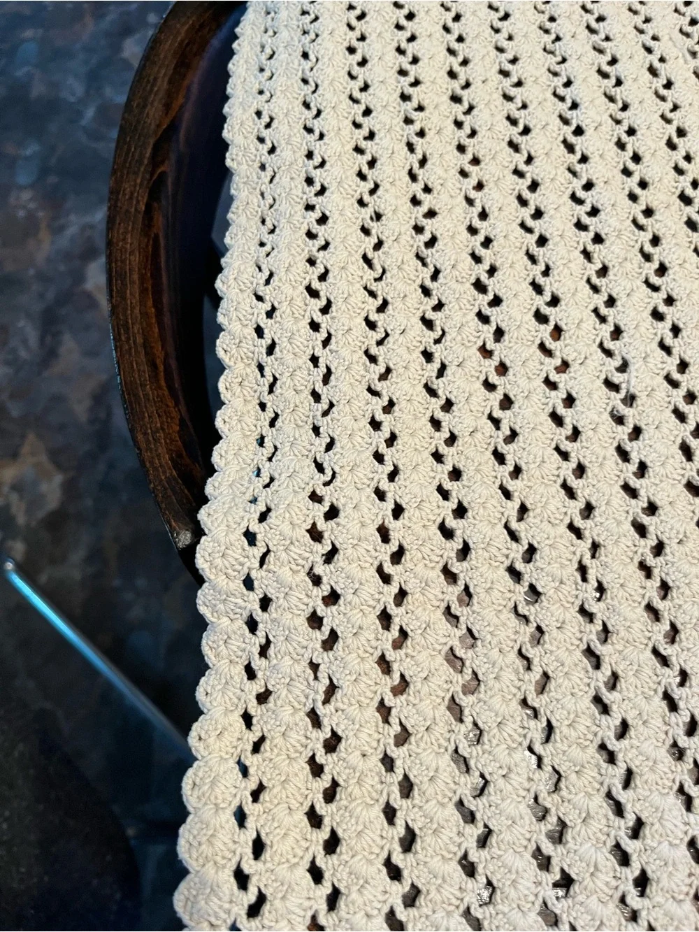 Handcrafted Cream Crochet Cotton Table Runner with Fringe Trim